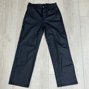 Faux Leather Black Straight-Leg Pants
